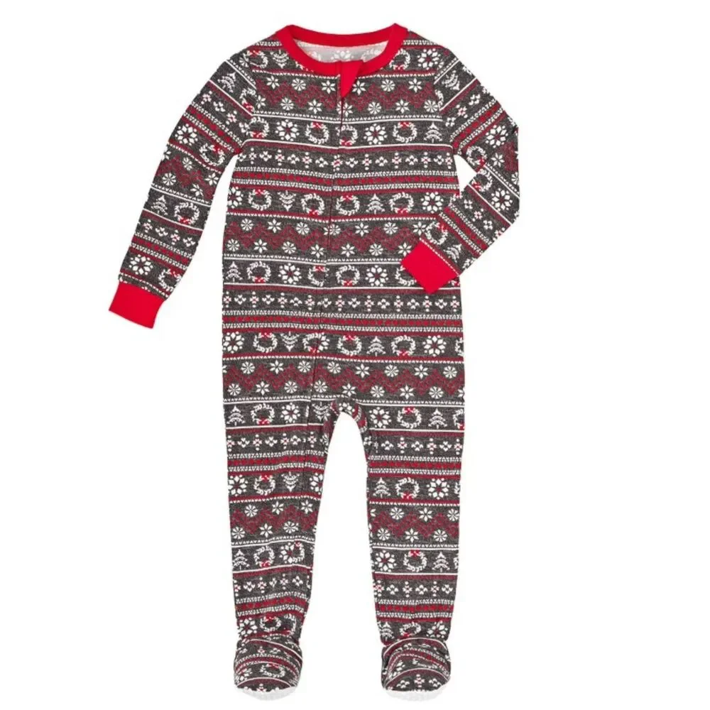 NEW Unisex Sz 18 Months Footed Snug Fitting Christmas Holiday Fair Isle Sleeper